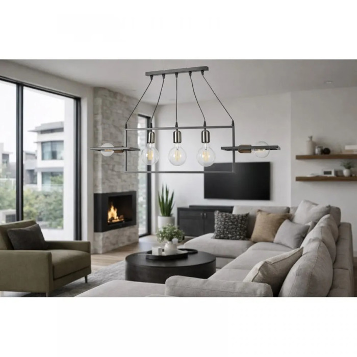 NG Lighting Kremasto Fotistiko Rag Xeiropoiito Metalliko Anthraki Pentafoto E27 100x25cm 2026430